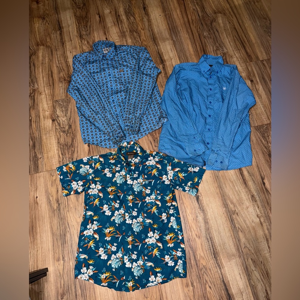 Ariat Kids' Blue and Teal Floral Button Down Shirts